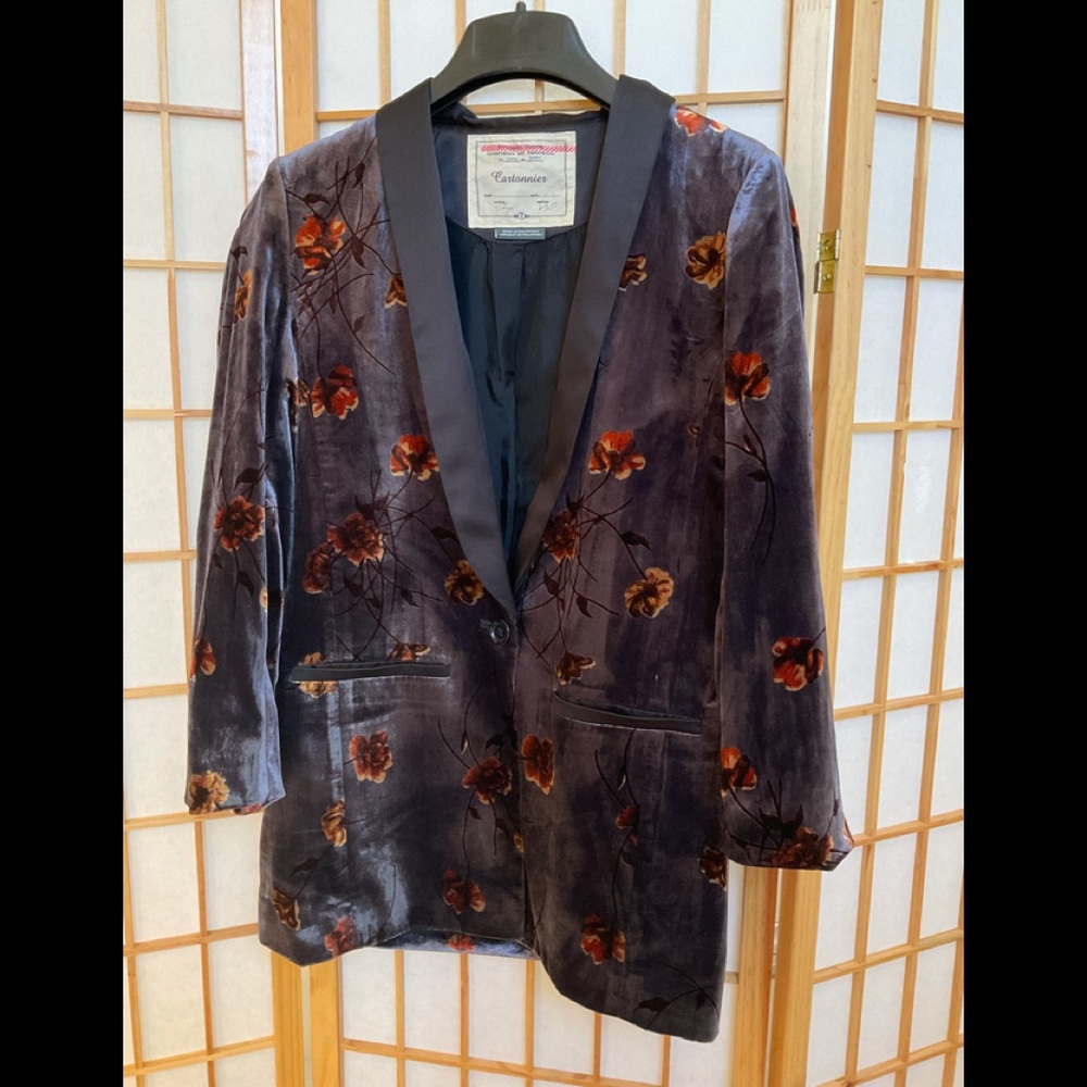 Anthropologie Cartonnier Velvet Floral Tuxedo Blazer Size 2